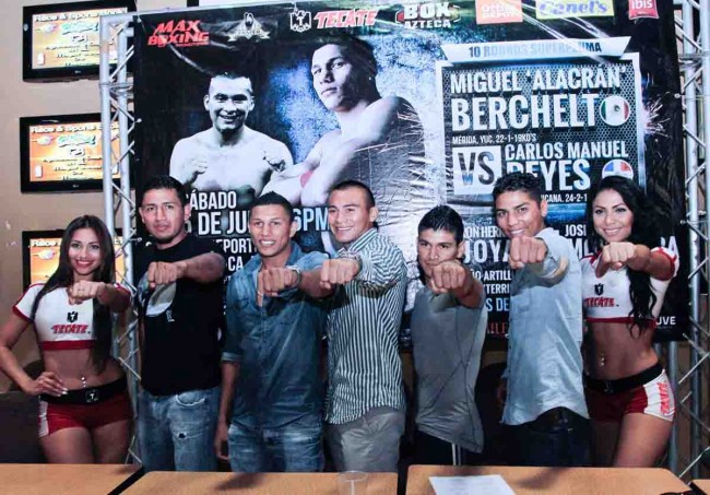 Miguel Berchelt, Aarón Herrera, Iván Montero, Eduardo Lalo Torres y Julián Yedras, conferencia de prensa para función del 0-2 copia